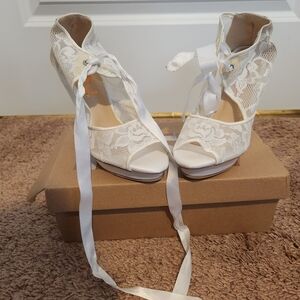 White lace heels